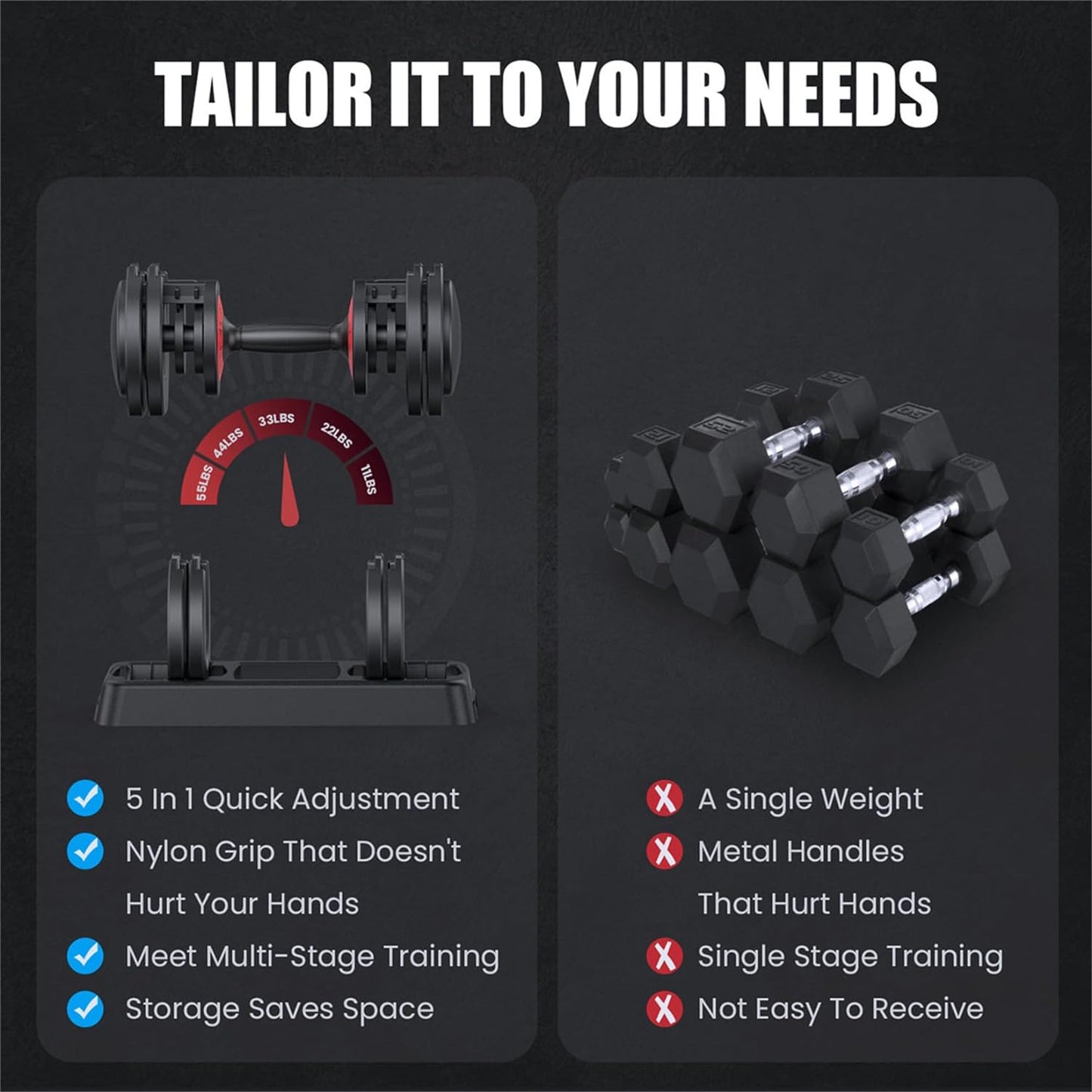 Adjustable Dumbbell 25/55LB Single Dumbbell 5 Weight Options Dumbbell Anti-Slip Metal Handle, Ideal Home Exercise Equipment