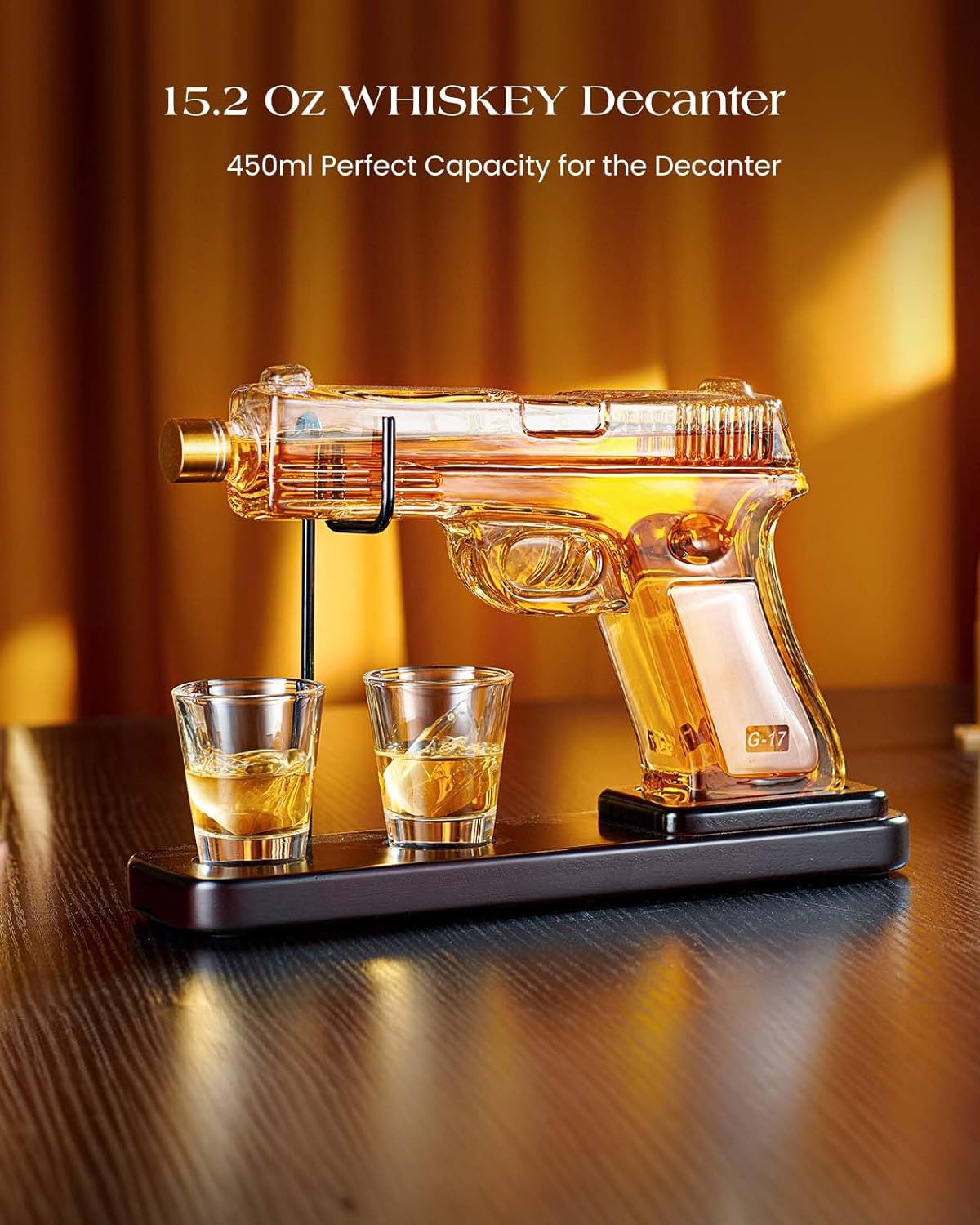 15.2 Oz Whiskey G17 Gun Decanter Set with Glass, Unique Dad Gift, Cool Pistol Dispenser Present for Liquor Vodka Bar