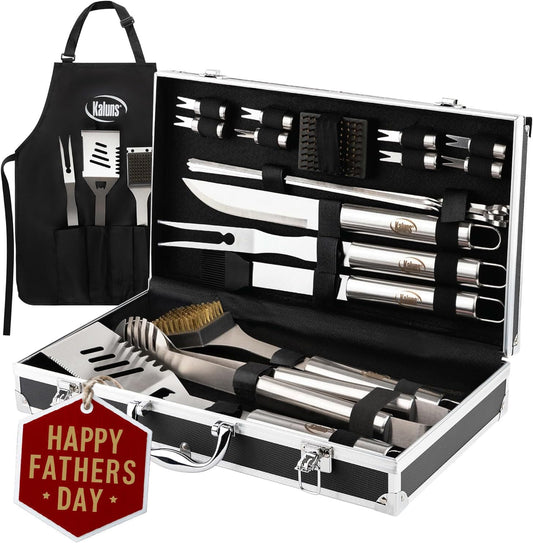 Grilling Accessories, Grill Tools, Fathers Day Grilling Gifts for dad, Heavy Duty Stainless Steel Grill Set BBQ Grill Accessories for Outdoor Grill with Aluminum Case and Apron