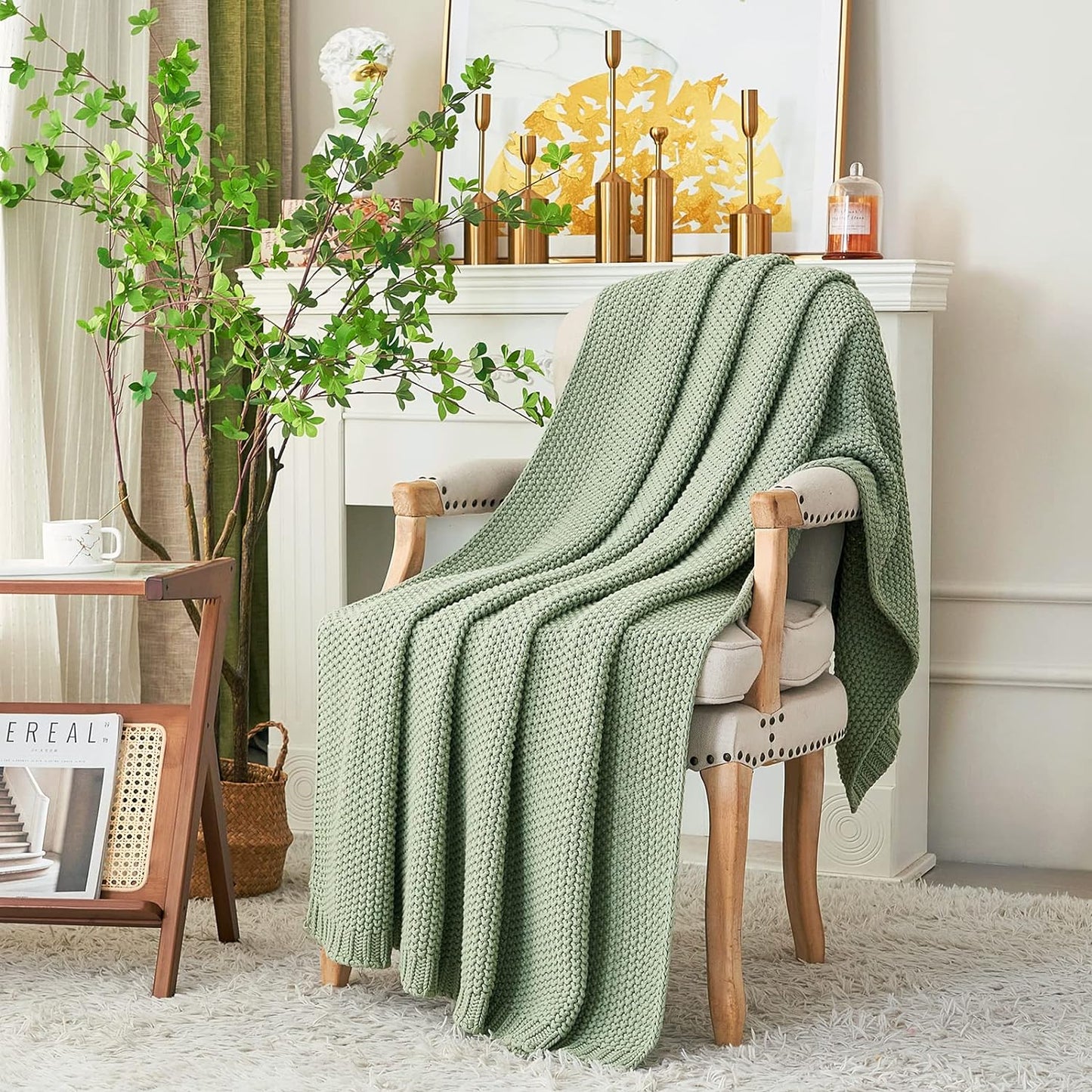 Chunky Cable Knit Throw Blanket Lightweight - 100% Organic Cotton