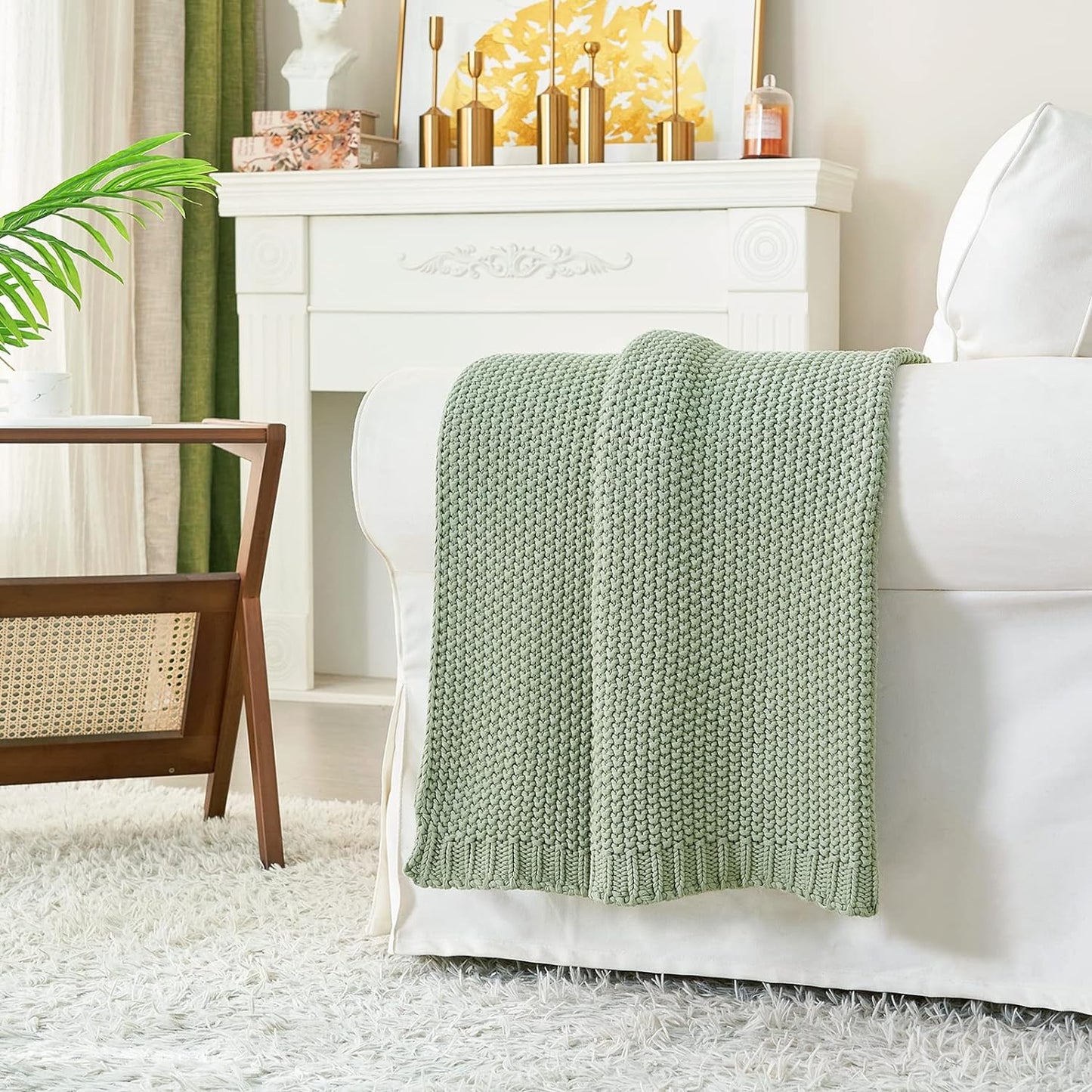 Chunky Cable Knit Throw Blanket Lightweight - 100% Organic Cotton