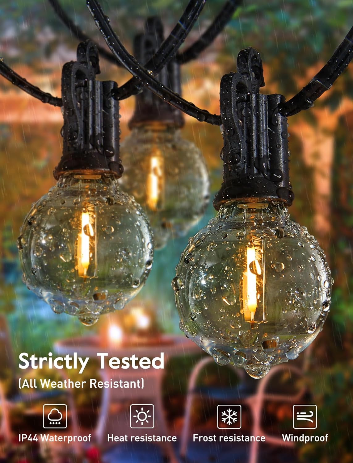 Outdoor String Lights 60 Feet G40 Globe Patio Lights with 32 Edison Shatterproof Bulbs(2 Spare)