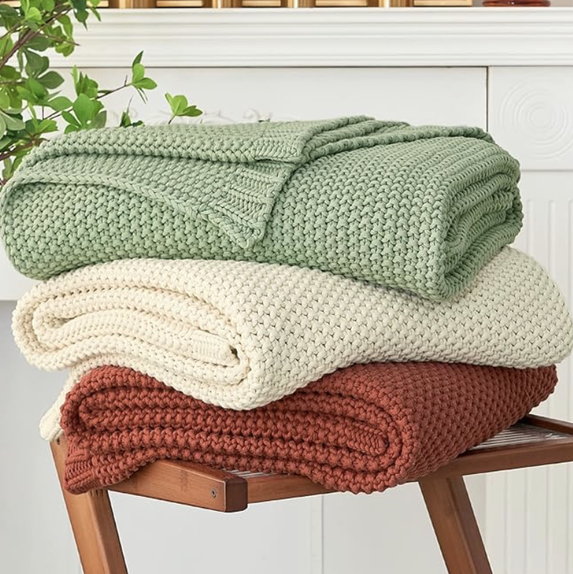 Chunky Cable Knit Throw Blanket Lightweight - 100% Organic Cotton