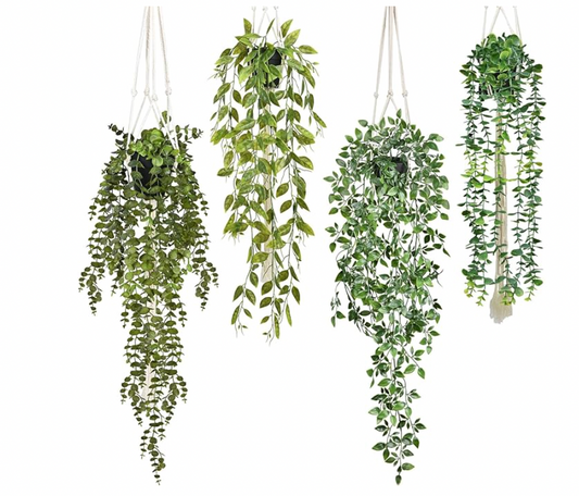 4 Pack Artificial Hanging Plants with Pots, Greenery Plants Potted Eucalyptus Vine for Wall Room Kitchen Office Shelf Decor