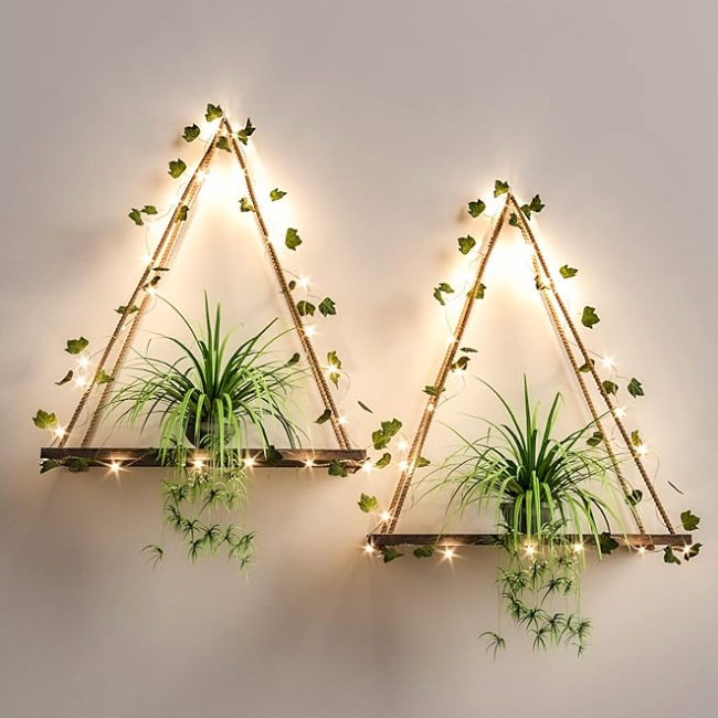 Artificial Ivy LED-Strip Wall Hanging Shelves Set of 2