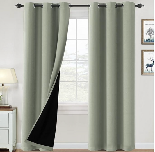 100% Blackout Curtains for Bedroom Thermal Insulated Blackout Curtains 84 inch Length Heat and Full Light Blocking Curtains for Living Room with Black Liner 2 Panels Set